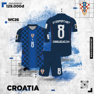 Đồng Phục Bóng Đá Croatia 2026 Màu Tím Than Họa Tiết Caro