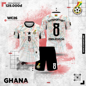 Bộ Quần Áo Bóng Đá Ghana Sân Khách 2026 – Màu Trắng Đen Đa Sắc