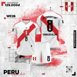 Áo Bóng Đá Peru Sân Nhà 2026 Màu TrắngPhối  Đỏ Nổi Bật