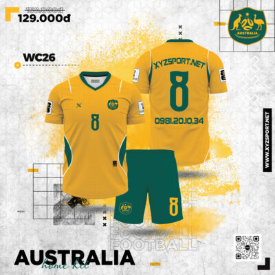Áo Bóng Đá Sân Nhà Australia 2026 Màu Vàng Năng Động